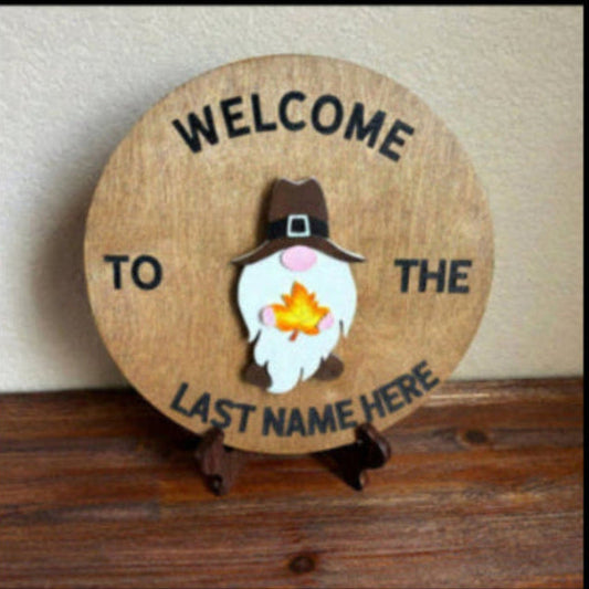 "Handcrafted 12-inch birch round with hand-painted fall gnome, velcro interchangeable wood wall decor by Wood From The Heart"