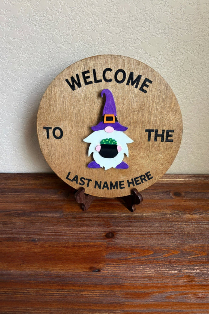 Handcrafted 12-inch birch round with hand-painted Halloween gnome, velcro interchangeable wood wall decor by Wood From The Heart"